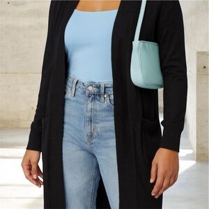 Cielo Women's Black Soft Knit Long Line Ribbed Open Front Sweater w/‎ Pockets sz